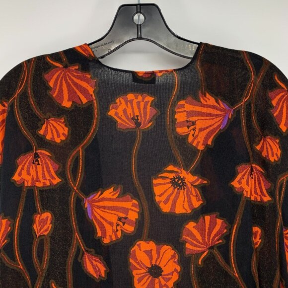 Saachi Kimono Black Poppy Field Floral Print Open Front Flowy - Picture 8 of 9